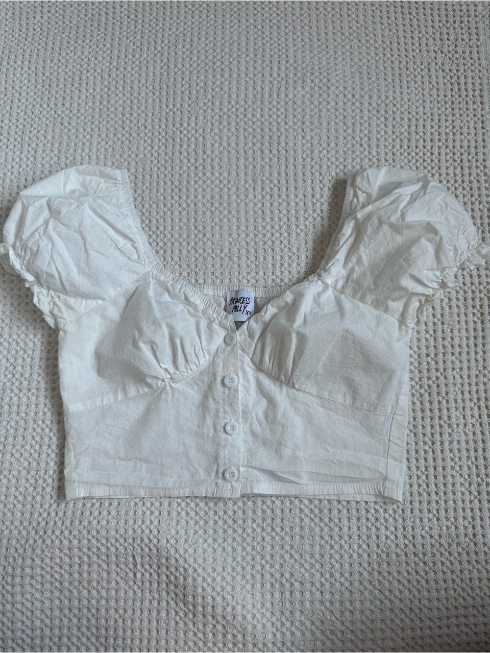 Princess Polly White Button-Front Puff Sleeve Crop Top